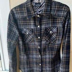 wool plaid western style flannel button up shirt Made in USA!